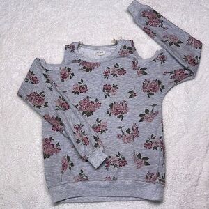 Ultra Flirt Shoulder Cutout Rose Floral Pleated Sweater Women Size Small